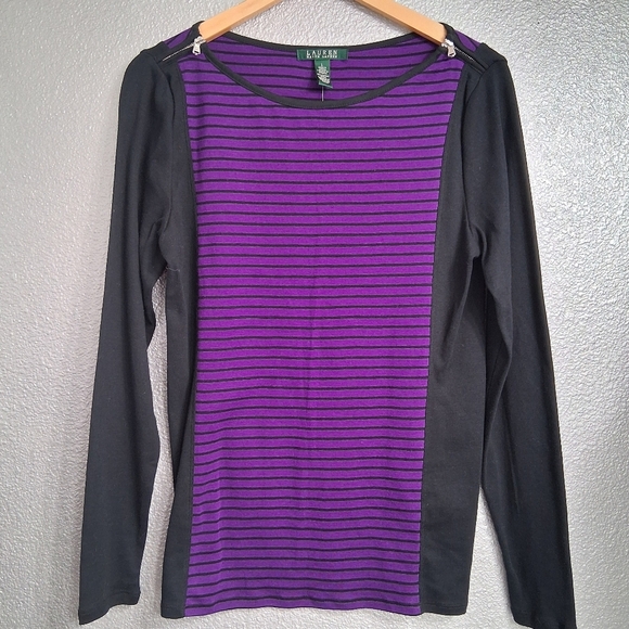 NWT Lauren Ralph Lauren Long Sleeve Top With Stripes  Size L - Picture 10 of 16